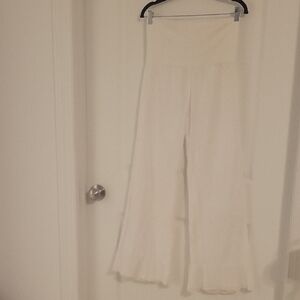 VENUS White Wide Leg Gauze Pants With Foldover Waistband